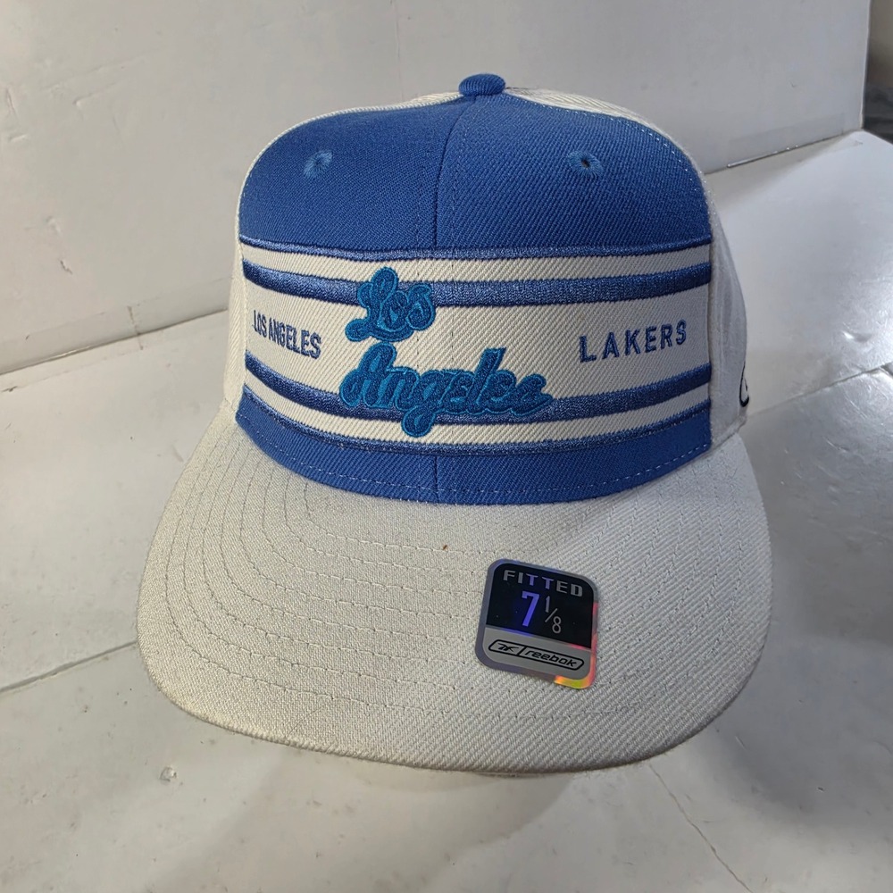Vtg Reebok Los Angeles Lakers Fitted Hat 7 1/8 Pinwheel NBA Colorblock Cap New